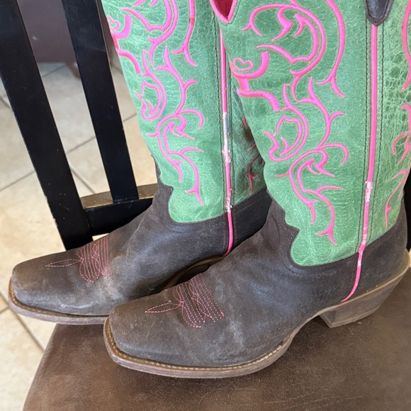 Twisted x Women's Green and Pink Western cowboy 8.5 Boots - Picture 3 of 11
